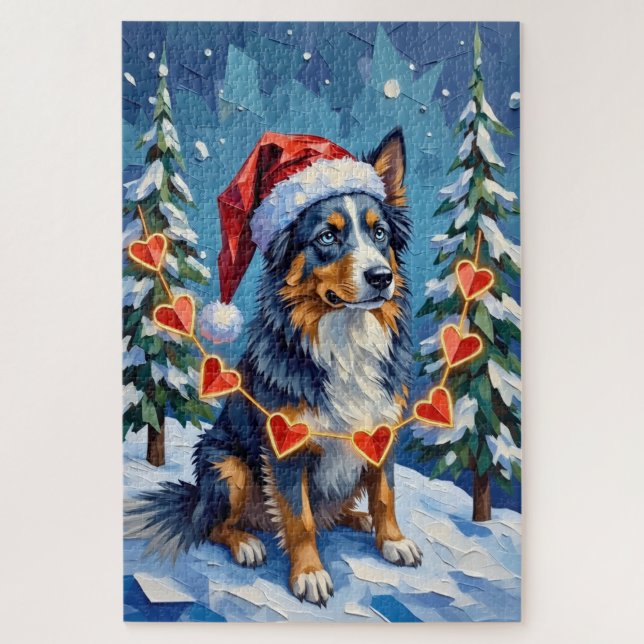 Australian Shepherd Low-Poly Christmas Garland Hat Jigsaw Puzzle (Vertical)