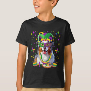 Australian Shepherd Mardi Gras Masked Beads Owner T-Shirt
