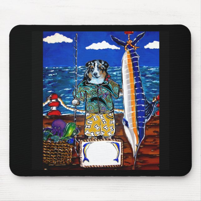 Australian Shepherd Marlin Fishing Mouse Mat (Front)