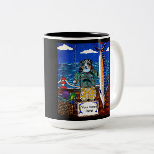 Australian Shepherd Marlin Fishing Two-Tone Coffee Mug