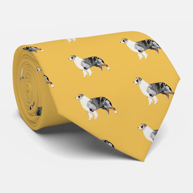 Australian Shepherd Mens double-sided printNecktie Tie (Rolled)