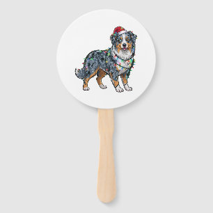 Australian Shepherd Merle Santa Hat Christmas Hand Fan