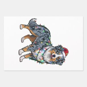 Australian Shepherd Merle Santa Hat Christmas Wrapping Paper Sheet
