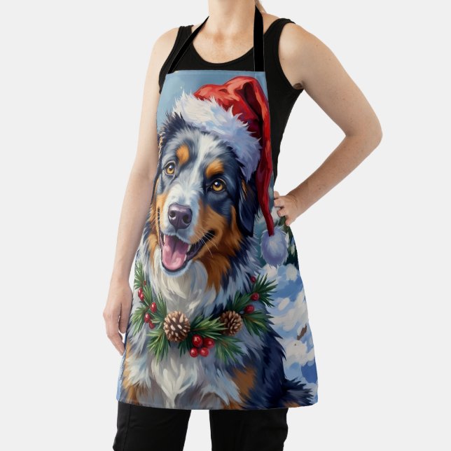 Australian Shepherd Merle Winter Christmas Art Apron (Insitu)