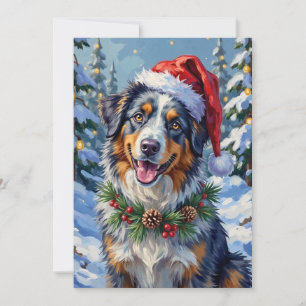 Australian Shepherd Merle Winter Christmas Art Holiday Card