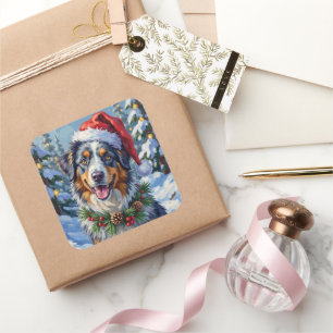 Australian Shepherd Merle Winter Christmas Art Square Sticker