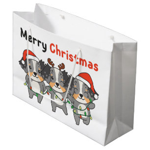 Australian Shepherd Merry Christmas Cute Dogs Large Gift Bag