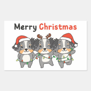 Australian Shepherd Merry Christmas Cute Dogs Rectangular Sticker