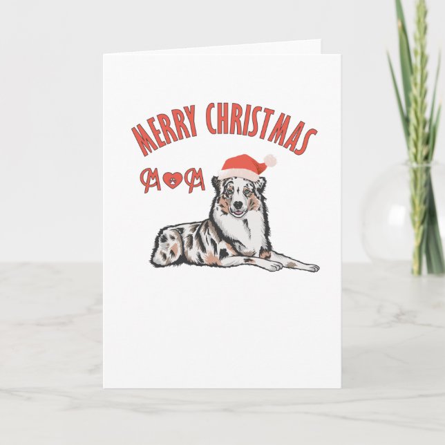 Australian Shepherd Merry Christmas Mum Card (Front)
