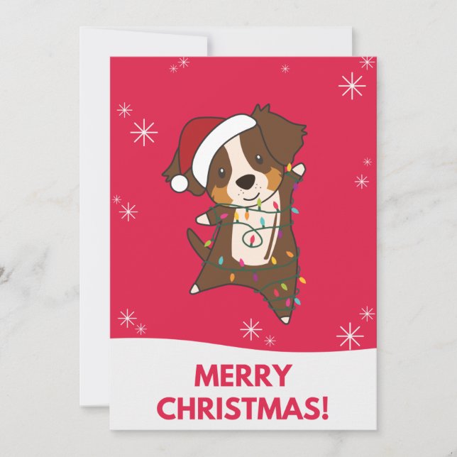 Australian Shepherd Merry Christmas Winter Holiday Card (Front)