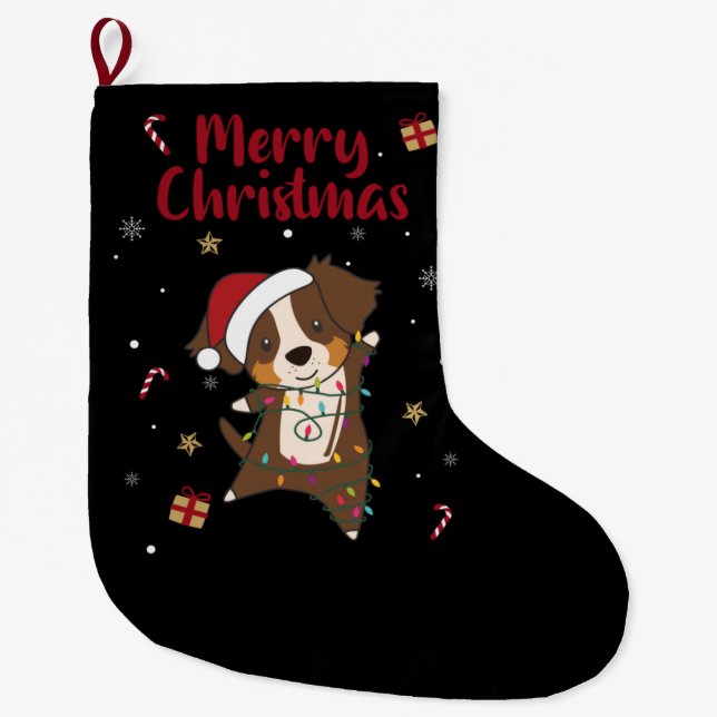 Australian Shepherd Merry Christmas Winter Large C Stocking (Front)