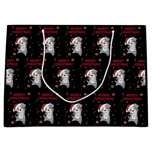 Australian Shepherd Merry Christmas Winter Large Gift Bag (Front)