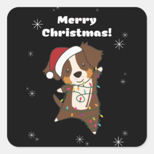 Australian Shepherd Merry Christmas Winter Square Sticker