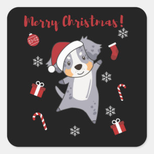 Australian Shepherd Merry Christmas Winter Square Sticker