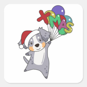 Australian Shepherd Merry Christmas Winter Square Sticker