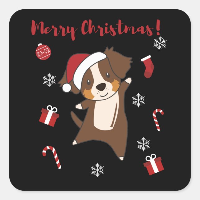 Australian Shepherd Merry Christmas Winter Square Sticker (Front)