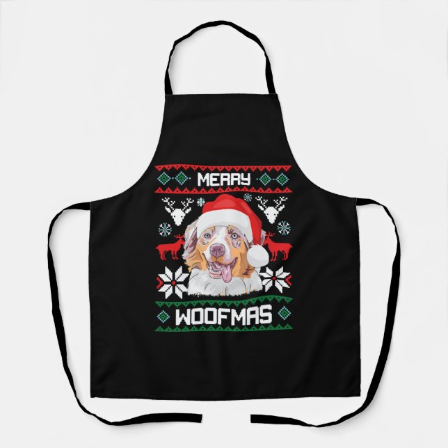 Australian Shepherd Merry Woofmas Christmas Apron (Front)