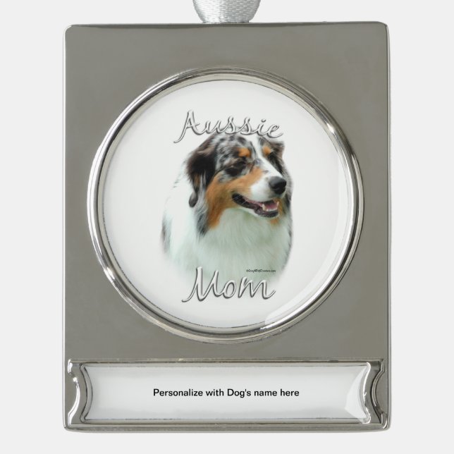 Australian Shepherd Mum 2 Silver Plated Banner Ornament (Front)
