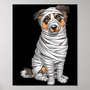 Australian Shepherd Mummy Dog Halloween Poster