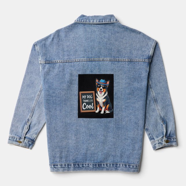 Australian Shepherd My Dog Thinks I'm Cool For Dog Denim Jacket (Back)
