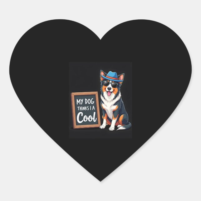 Australian Shepherd My Dog Thinks I'm Cool For Dog Heart Sticker (Front)