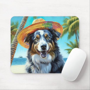 Australian Shepherd On Beach dog lover summer gift Mouse Mat