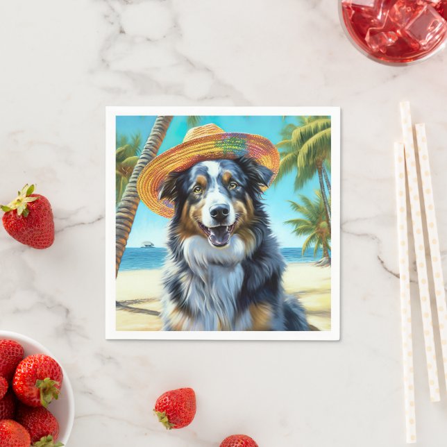 Australian Shepherd On Beach dog lover summer gift Napkin (Insitu)