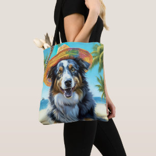 Australian Shepherd On Beach dog lover summer gift Tote Bag