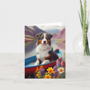 Australian Shepherd on Paddle: A Scenic Adventure Card