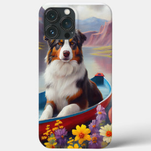 Australian Shepherd on Paddle: A Scenic Adventure iPhone 13 Pro Max Case