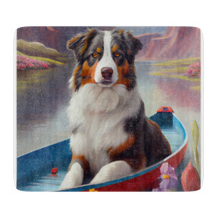 Australian Shepherd on Paddle: A Scenic Adventure Cutting Board
