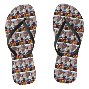 Australian Shepherd on Paddle: A Scenic Adventure Flip Flops