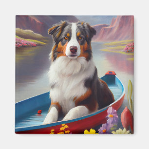 Australian Shepherd on Paddle: A Scenic Adventure Magnet