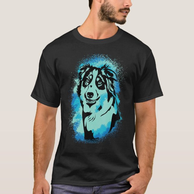 Australian Shepherd Paint Blue Design Dog Mom Dad T-Shirt (Front)