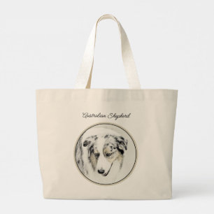 Australian Shepherd Painting Blue Merle Dog Art Large Tote Bag