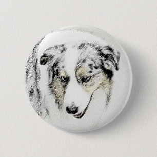 Australian Shepherd Painting - Original Dog Art 6 Cm Round Badge