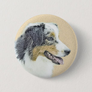 Australian Shepherd Painting - Original Dog Art 6 Cm Round Badge