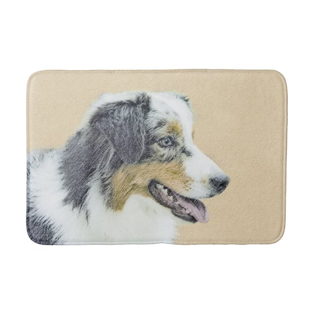 Australian Shepherd Painting - Original Dog Art Bath Mat (Front)