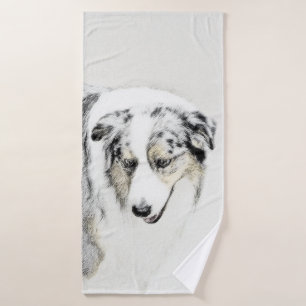 Australian Shepherd Painting - Original Dog Art Bath Towel Set