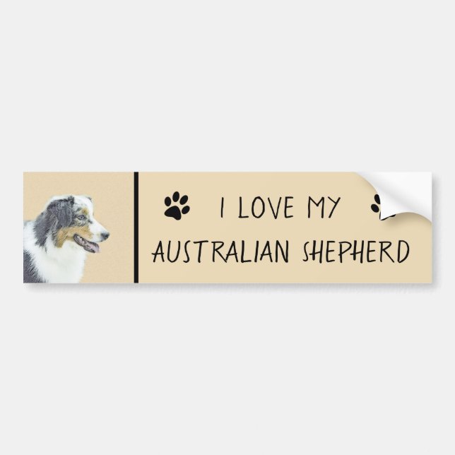 Australian Shepherd Painting - Original Dog Art Bumper Sticker (Front)