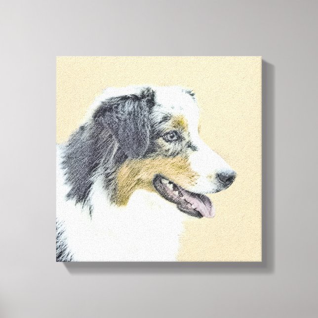 Australian Shepherd Painting - Original Dog Art Canvas Print (Front)