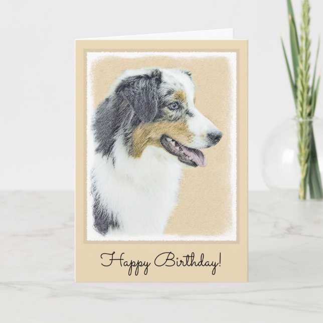 Australian Shepherd Painting - Original Dog Art Card (Front)