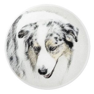 Australian Shepherd Painting - Original Dog Art Ceramic Knob