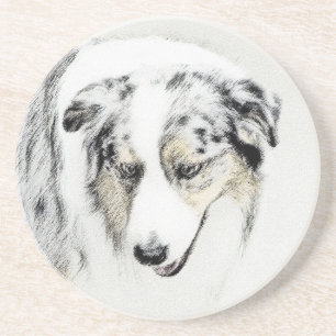 Australian Shepherd Painting - Original Dog Art Coaster