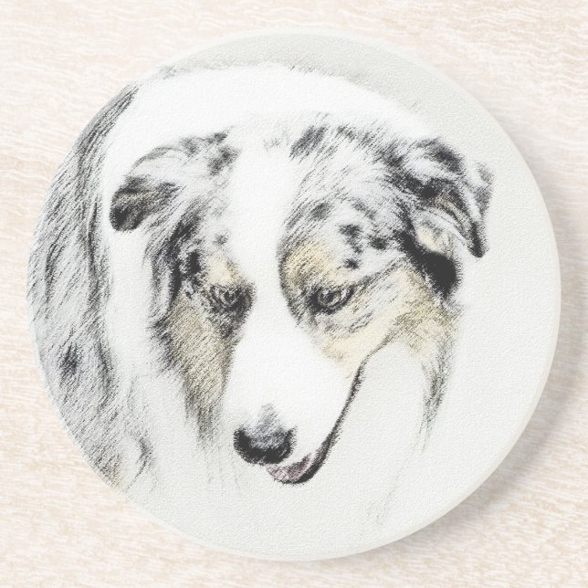 Australian Shepherd Painting - Original Dog Art Coaster (Front)