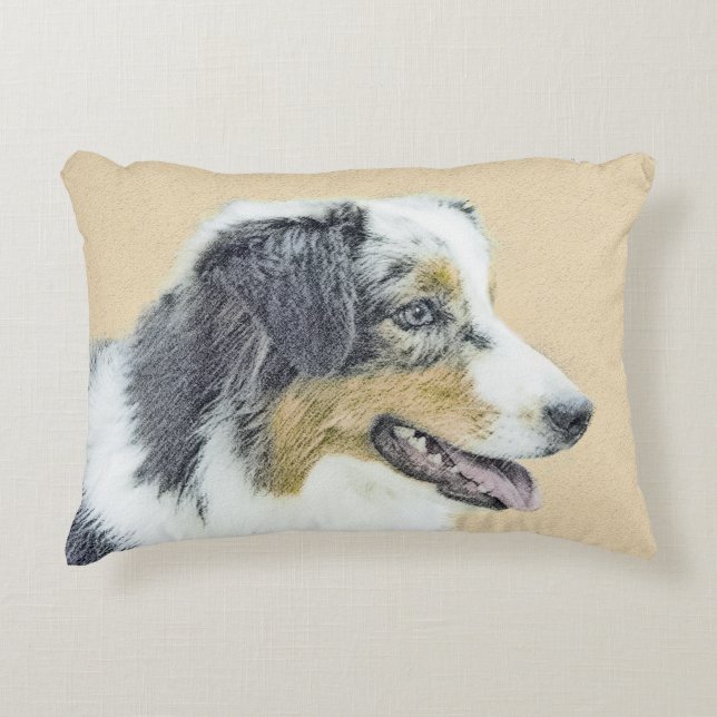 Australian Shepherd Painting - Original Dog Art Decorative Cushion (Front)