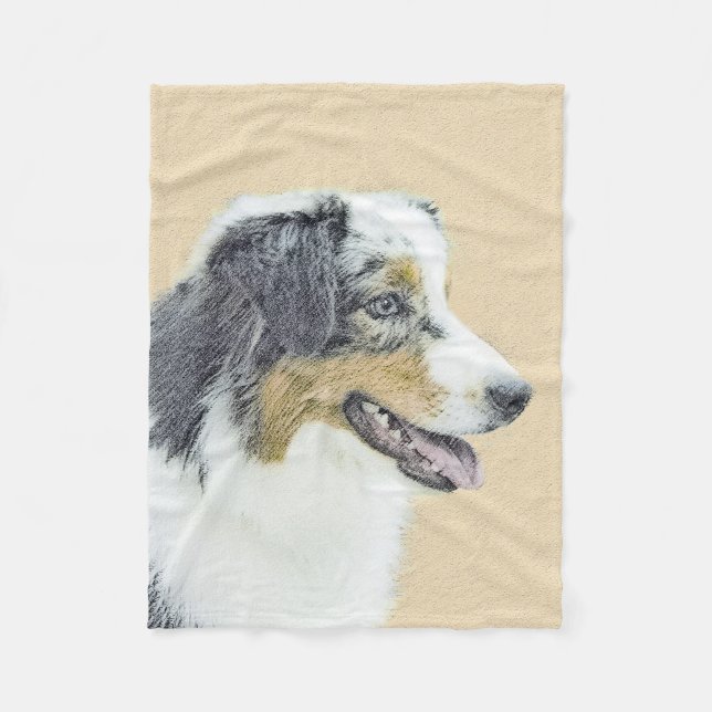 Australian Shepherd Painting - Original Dog Art Fleece Blanket (Front)