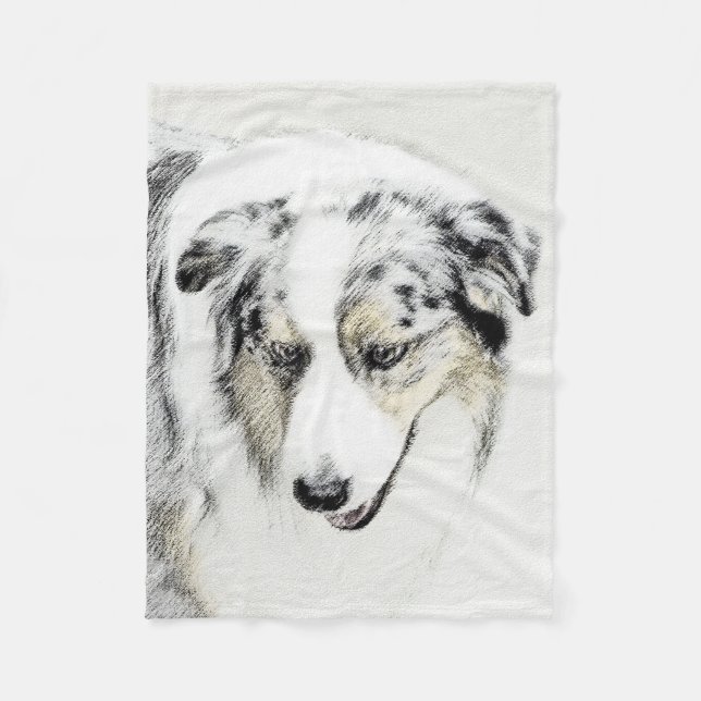 Australian Shepherd Painting - Original Dog Art Fleece Blanket (Front)
