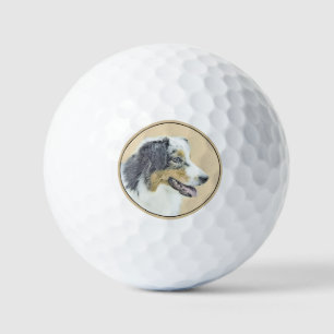 Australian Shepherd Painting - Original Dog Art Golf Balls