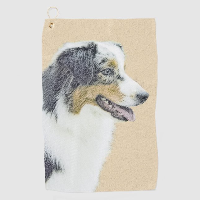 Australian Shepherd Painting - Original Dog Art Golf Towel (Front)